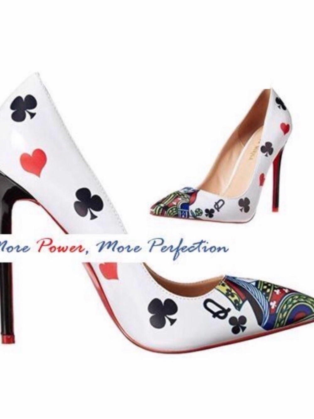 Lynda Miriga White Playing Card Print Pointed Toe Stiletto Pump 9.5